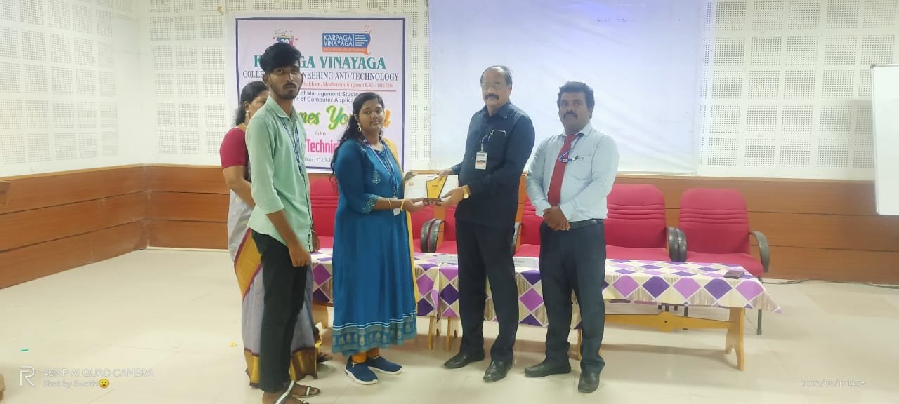 National level Symposium in Karpaga Vinayagar College of Engineering & Technology. Our students S.Swathi & K.Yuvanesh of BCA obtained 2nd place in Paper Presentation & Web designing